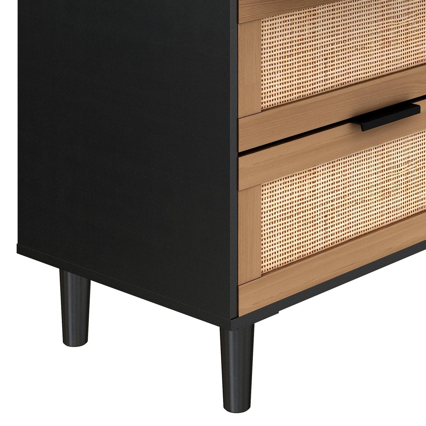 6 drawers Rattan dresser Rattan Drawer Bedroom Living Room (Black) - FurniFindUSA