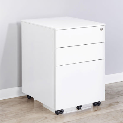 3 Drawer Mobile File Cabinet with Lock Steel File Cabinet for Legal/Letter/A4/F4 Size Fully Assembled Include Wheels - FurniFindUSA