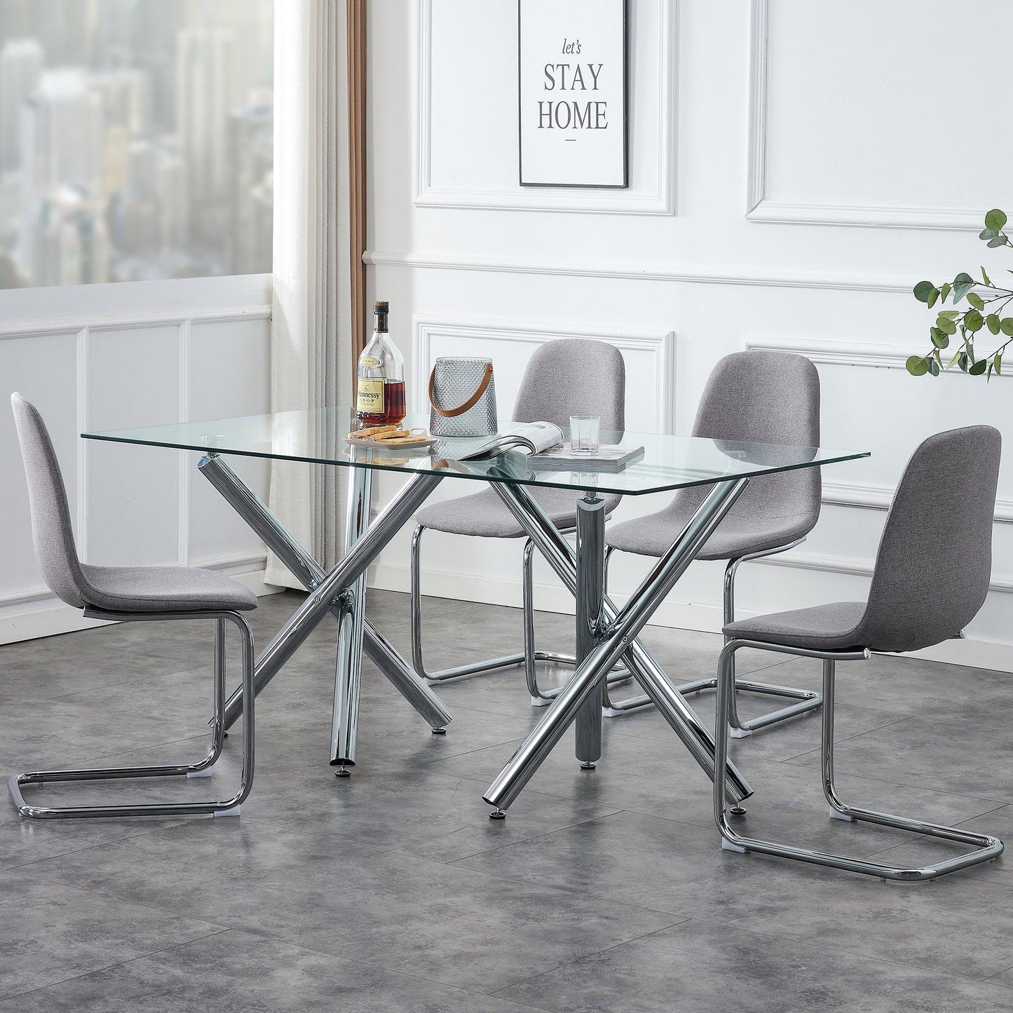 Large Modern Minimalist Rectangular Glass Dining Table for 6-8 - FurniFindUSA
