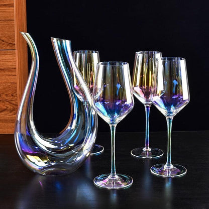 1500ml 50oz Hotel Home Elegant Hand Blown Clear Crystal U Shape Wine Decanter Set with 4 glasses For Vodka Tequila - FurniFindUSA