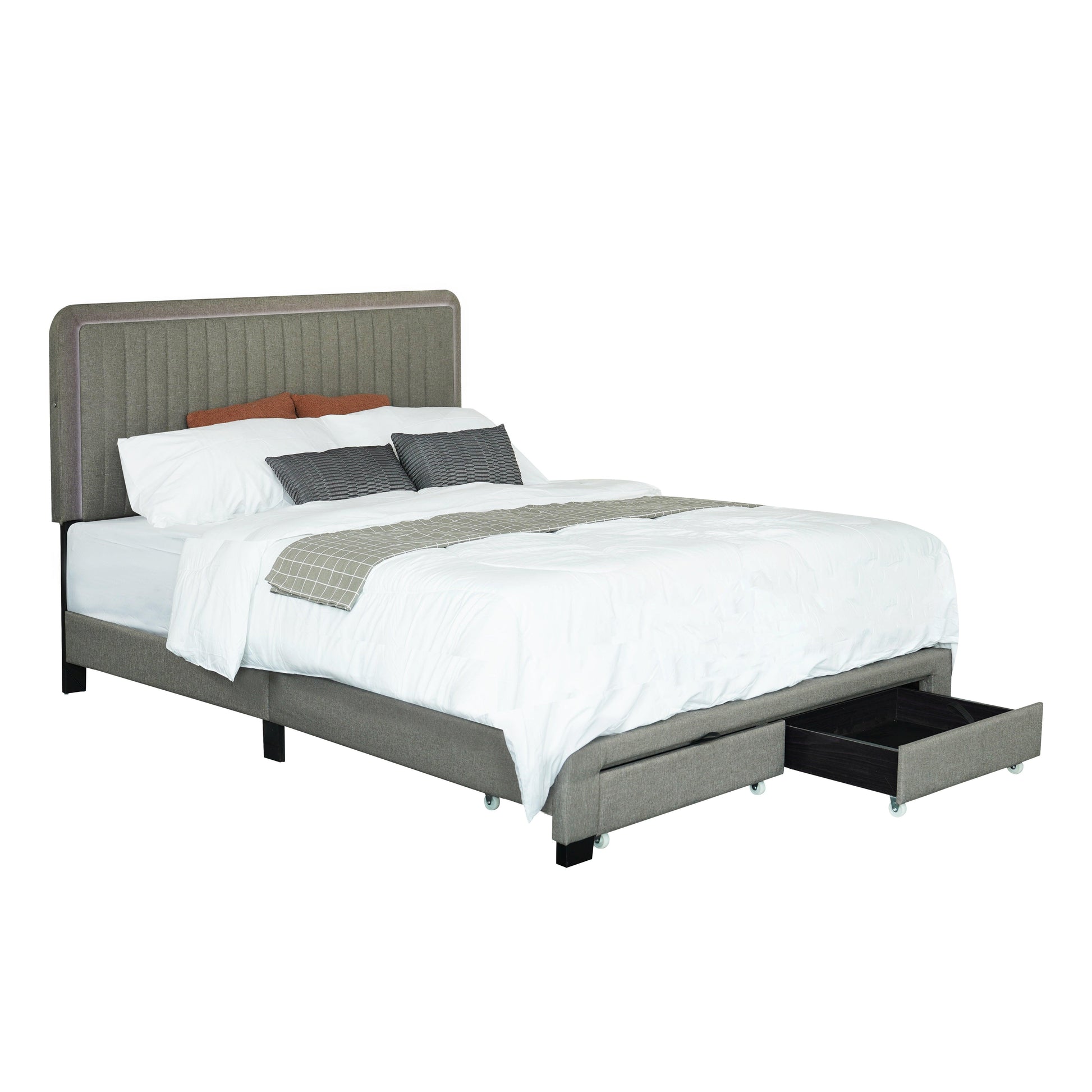 QUEEN SIZE UPHOLSTERED BED WITH ADJUSTABLE HEIGHT / MATTRESS 10 TO 14 INCHES - FurniFindUSA