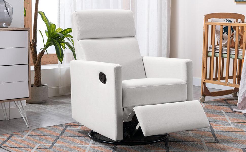 Modern Upholstered Rocker Nursery Chair Plush Seating Glider Swivel Recliner Chair Beige - FurniFindUSA