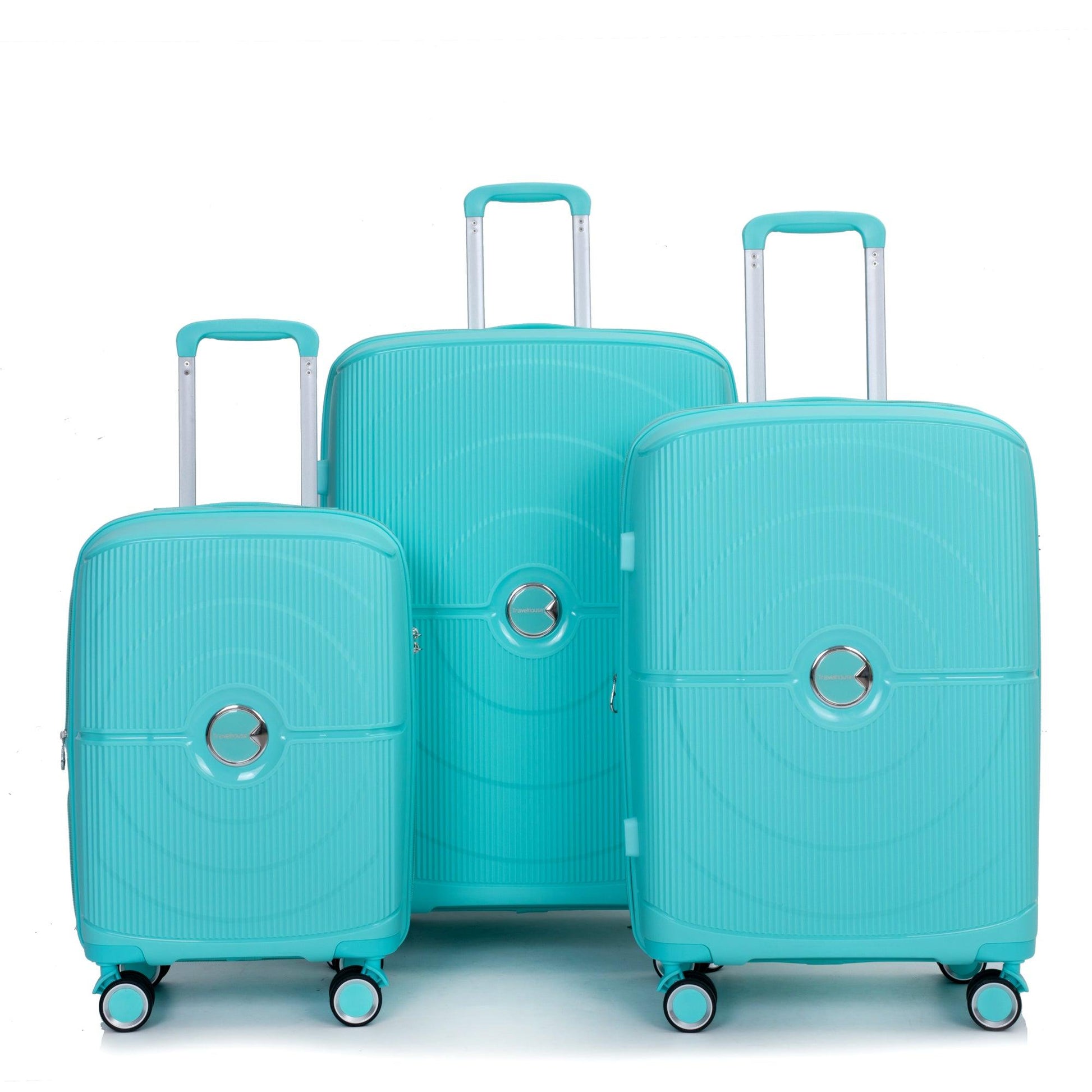 Expandable Hardshell Suitcase Double Spinner Wheels PP Luggage Sets Lightweight Durable 3-Piece Set (20/24/28) , Lake Blue - FurniFindUSA