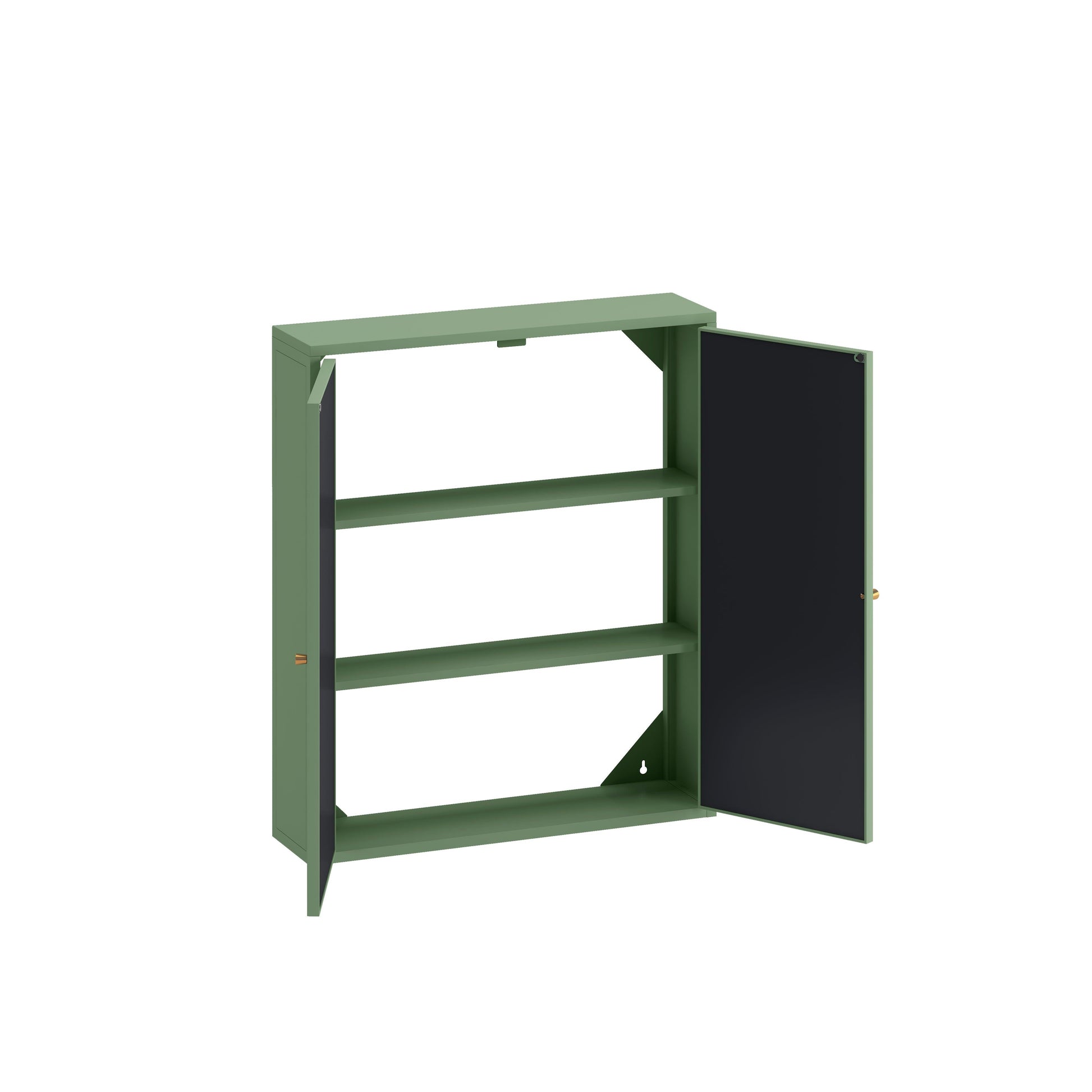 23.62 "Vintage Two Door Wall Cabinet with Mirror Three-level Entrance Storage Space Green - FurniFindUSA