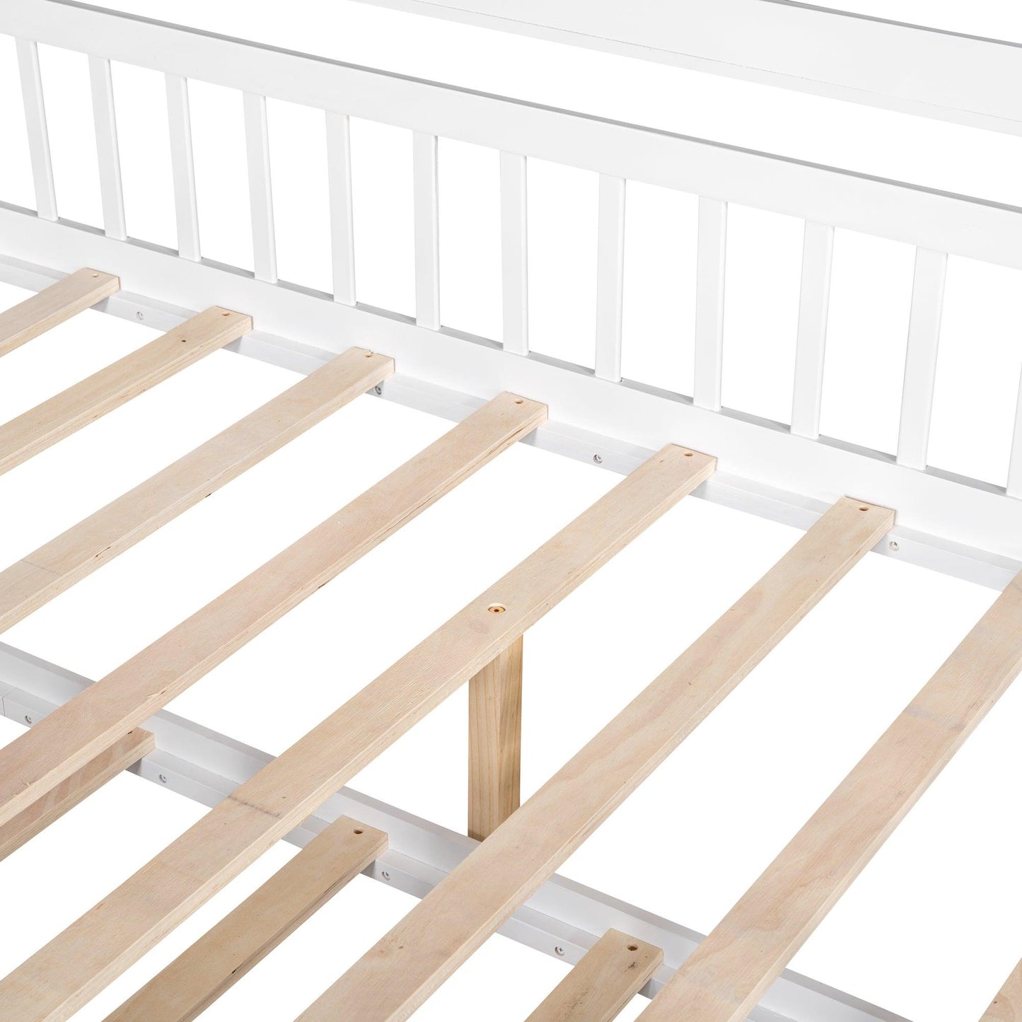 Wooden Full Size House Bed with Twin Size Trundle Kids Bed with Shelf White - FurniFindUSA