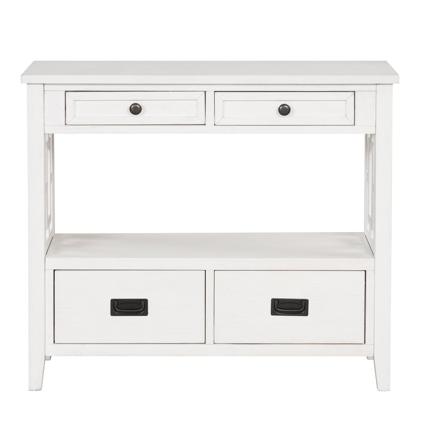 36'' Farmhouse Pine Wood Console Table Entry Sofa Table with 4 Drawers & 1 Storage Shelf (Antique White) - FurniFindUSA