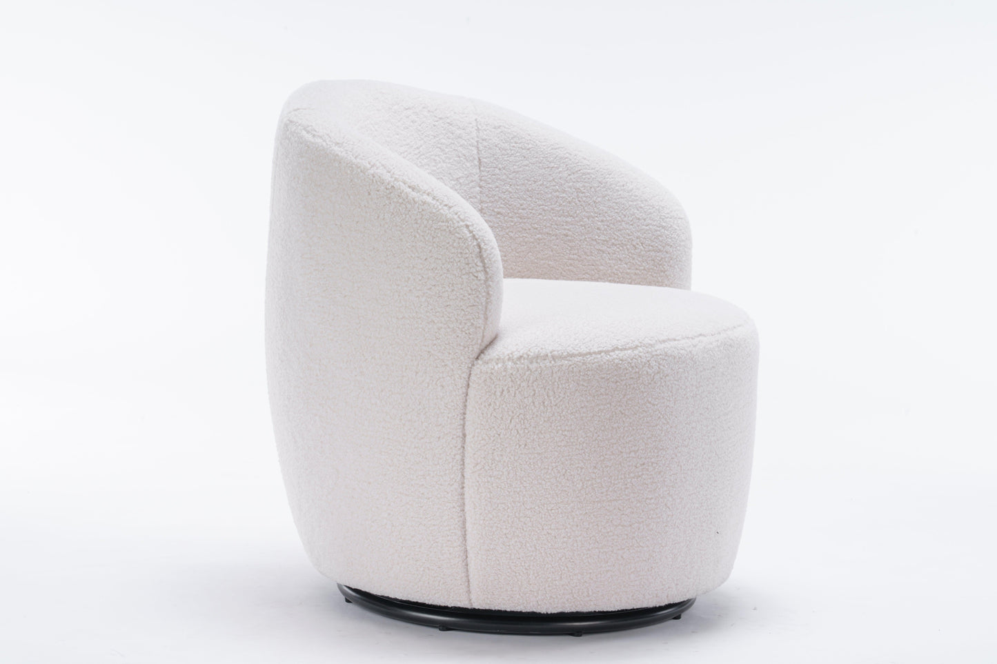 Teddy Fabric Swivel Accent Armchair Barrel Chair With Black Powder Coating Metal Ring Ivory White - FurniFindUSA