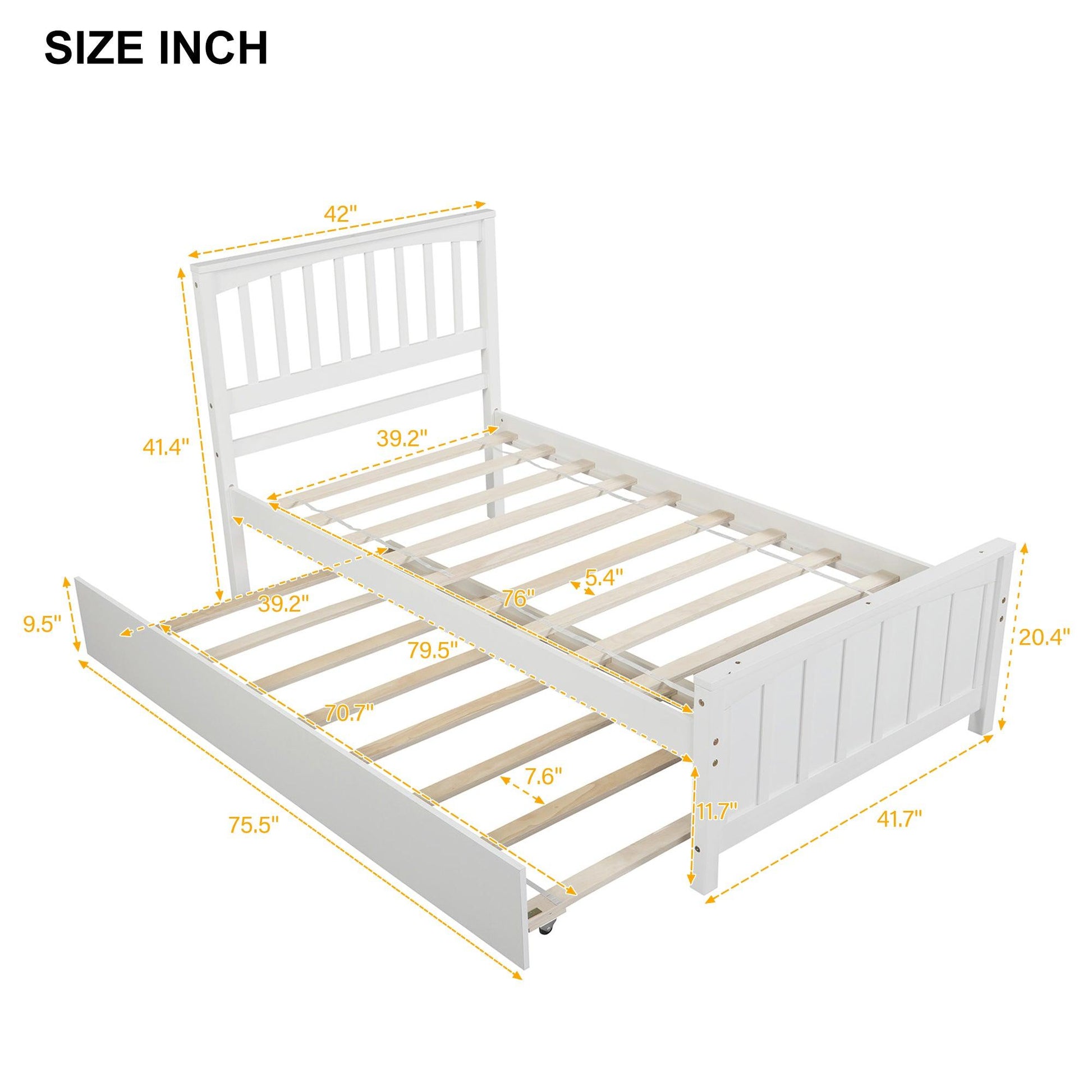 Twin size Platform Bed with Trundle White - FurniFindUSA