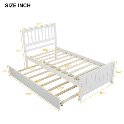 Twin size Platform Bed with Trundle White - FurniFindUSA