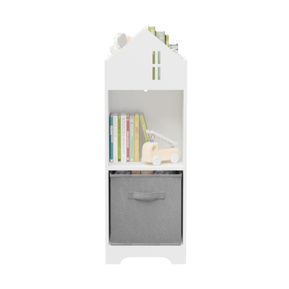 Kids Dollhouse Bookcase with Storage 2-Tier Storage Display Organizer Toddler Bookshelf (White/Gray) - FurniFindUSA