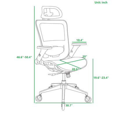 WHITE Ergonomic Mesh Office Chair High Back - Adjustable Headrest with Flip-Up Arms - FurniFindUSA