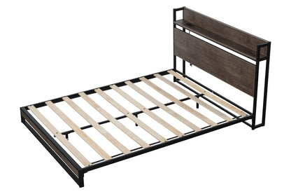 Platform Queen Bed with Socket Fast Assemble Design - FurniFindUSA