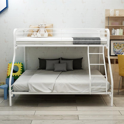 Heavy Duty Twin-Over-Full Metal Bunk Bed Easy Assembly with Enhanced Upper-Level Guardrail White - FurniFindUSA