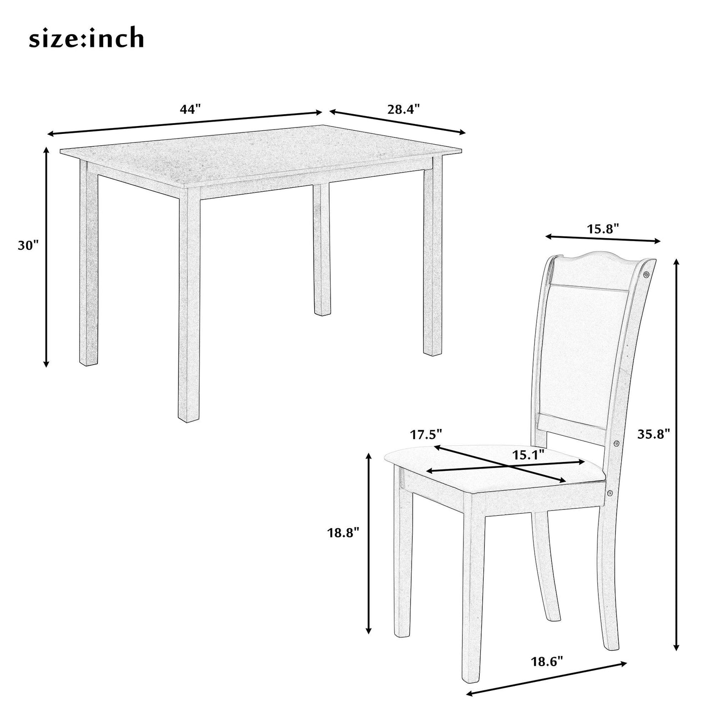 TREXM 5-Piece Wood Dining Table Set Simple Style Kitchen Dining Set Rectangular Table (Walnut) - FurniFindUSA