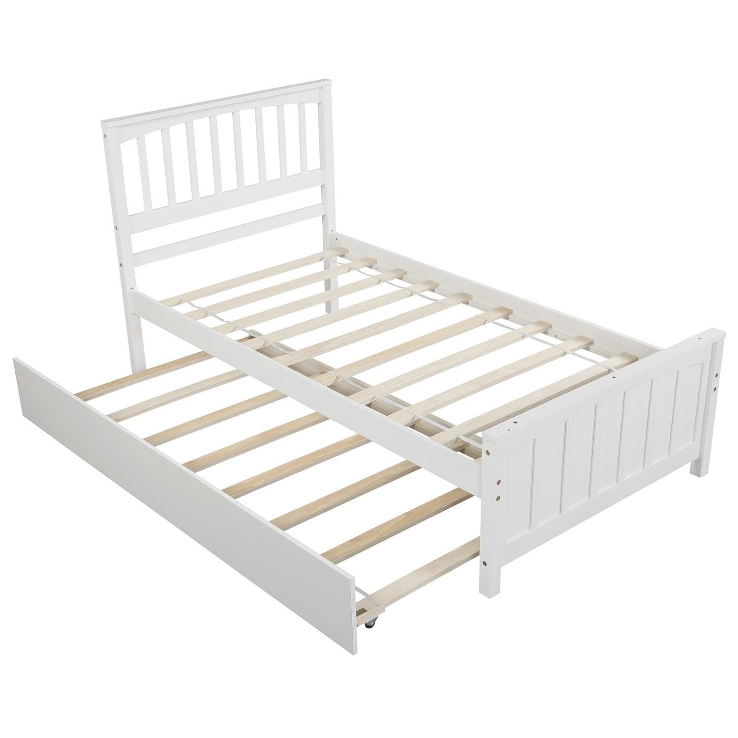 Twin size Platform Bed with Trundle White - FurniFindUSA