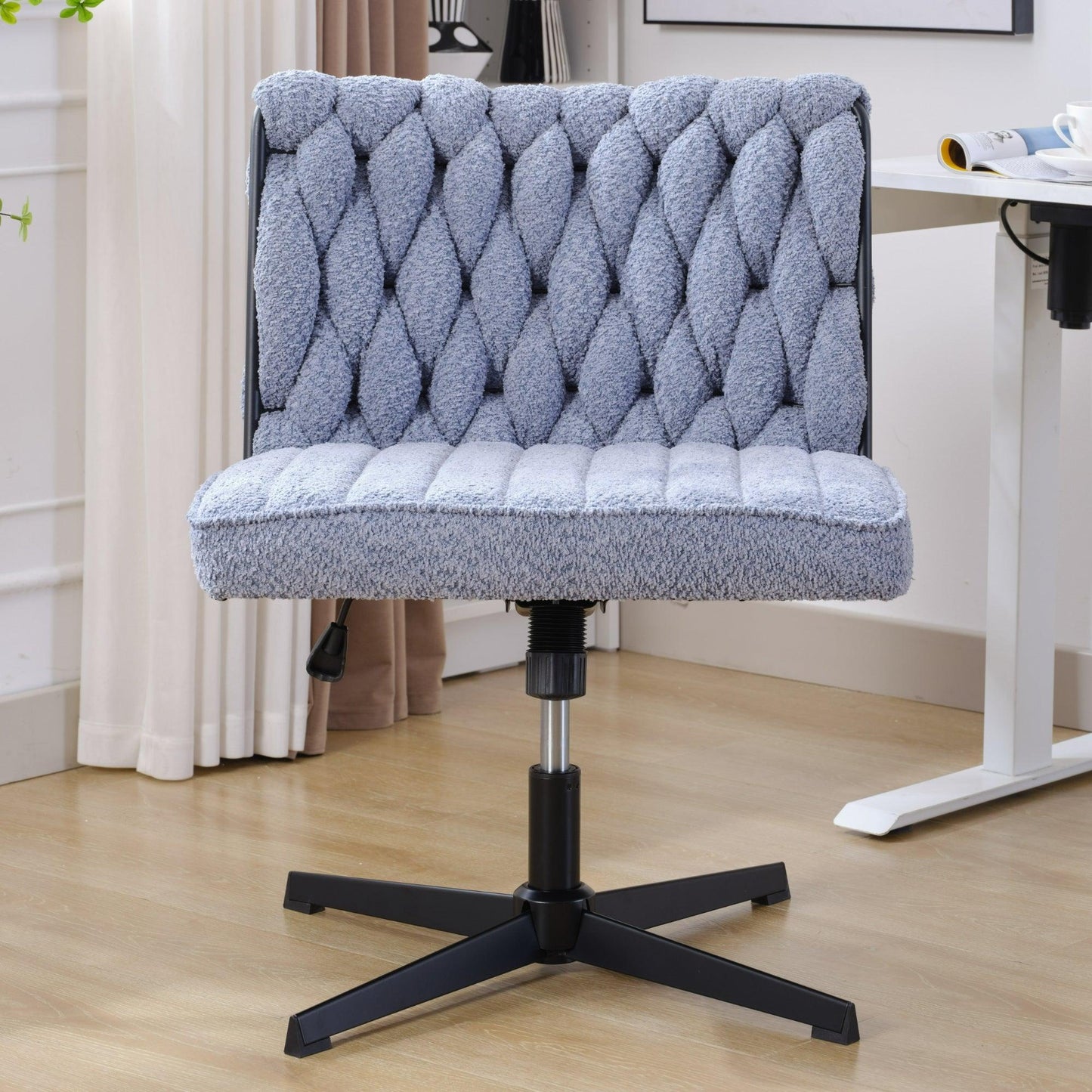 Armless Office Desk Chair No Wheels BLUE - FurniFindUSA