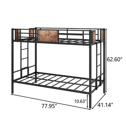 Bunk Bed Twin Over Twin Size Metal Bunk Bed with Ladder and Full-Length Guardrail Metal Bunk Bed Black - FurniFindUSA