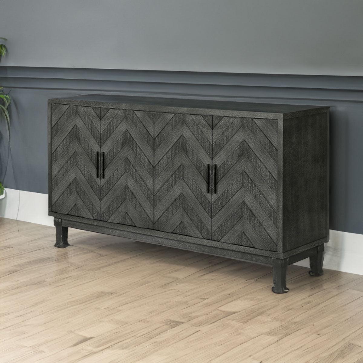 Stronger Vintage Style Buffet Cabinet Lacquered Accent Storage 4 Door Wooden Cabinets Taupe Grey - FurniFindUSA