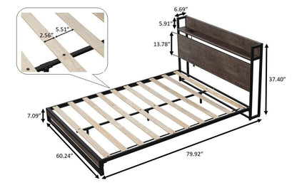 Platform Queen Bed with Socket Fast Assemble Design - FurniFindUSA