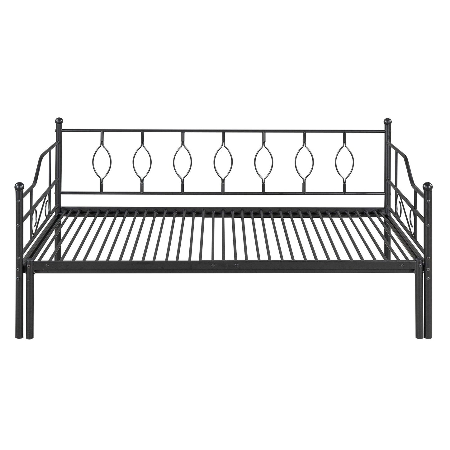 Twin Size Metal Daybed with Trundle Daybed with Slat Black - FurniFindUSA