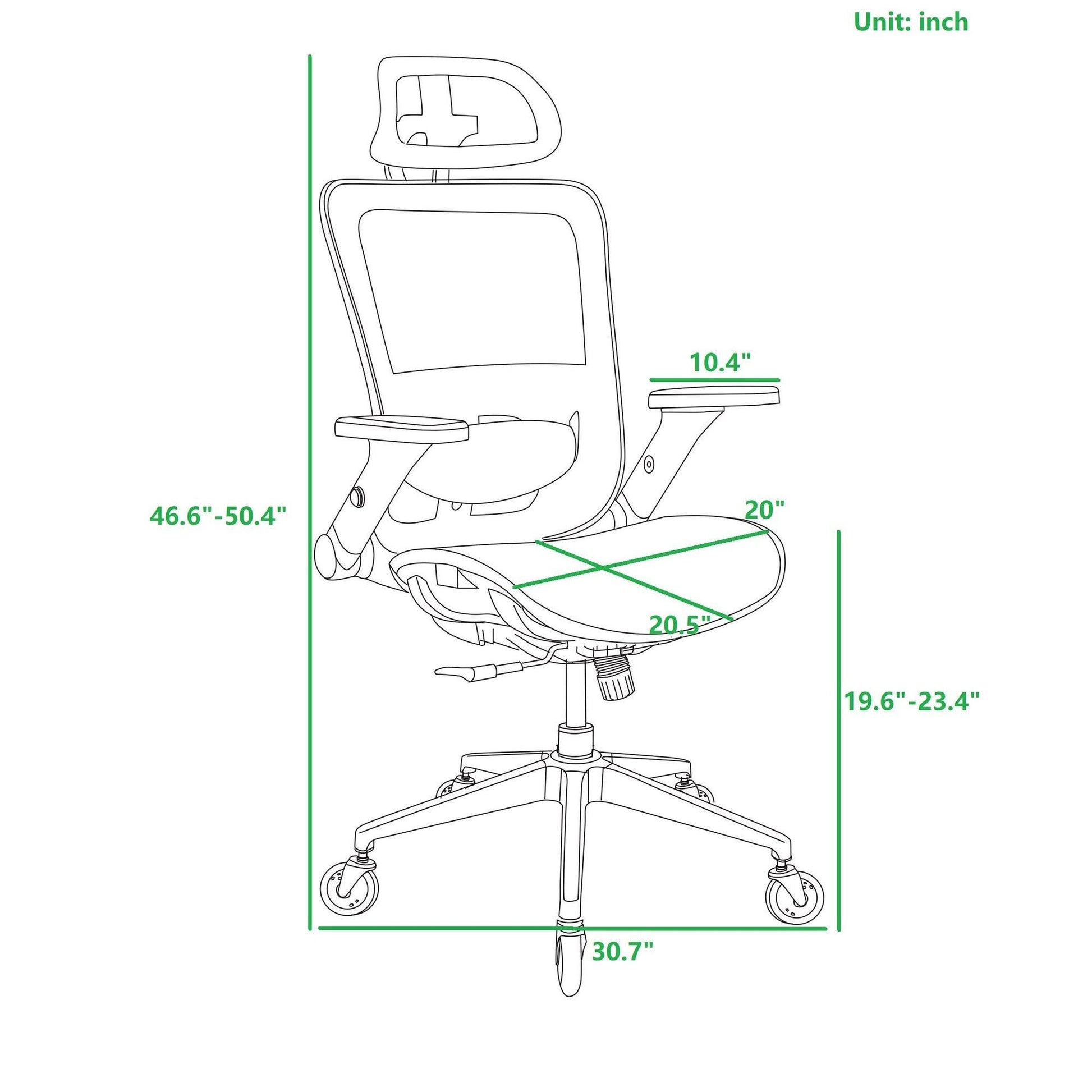 BLACK Ergonomic Mesh Office Chair High Back - Adjustable Headrest with Flip-Up Arms - FurniFindUSA