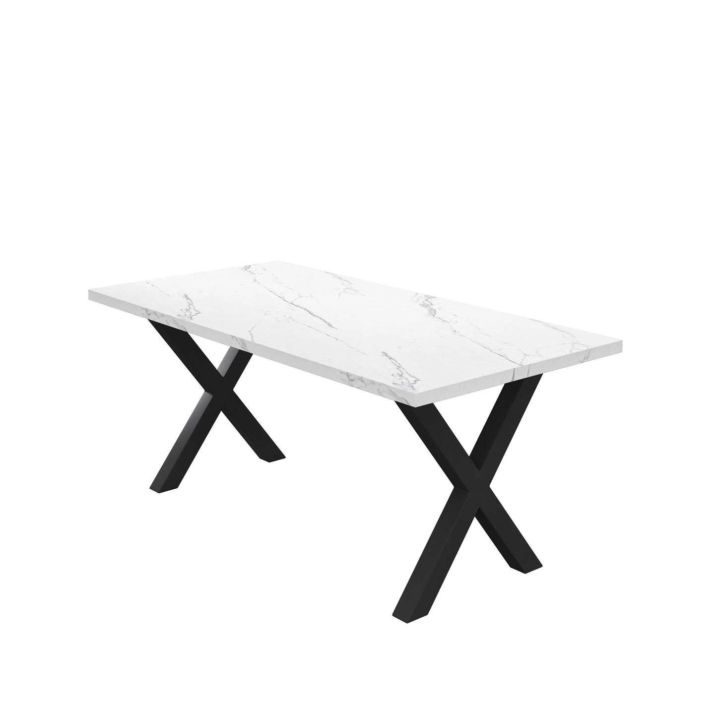 70.87"Modern Square Dining Table with Printed White Marble Table Top+Black X-Shape Table Leg - FurniFindUSA