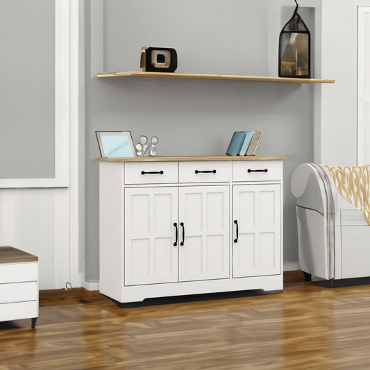 Farmhouse Buffet Cabinet Storage Sideboard with 3 Drawers and 3 Doors for Dining Living Room Kitchen Cupboard-White - FurniFindUSA