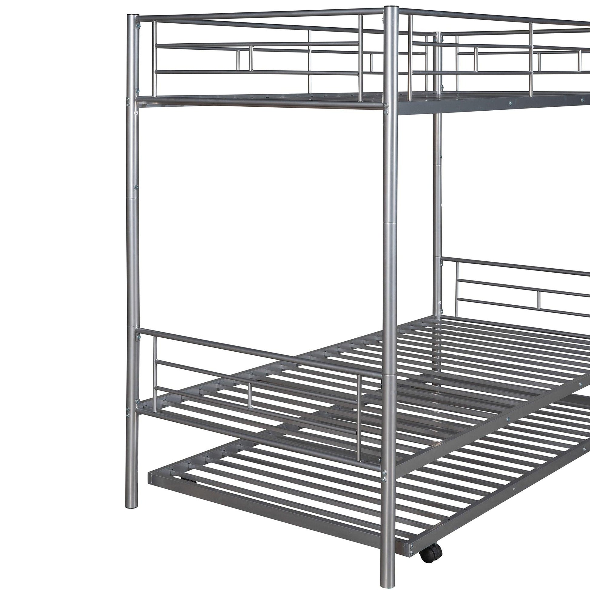 Twin-Over-Twin Metal Bunk Bed With Trundle Can be Divided into two beds No Box Spring needed White - FurniFindUSA