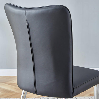 Modern minimalist dining chairs black PU leather curved backrest and cushion black metal semi matte chair legs - FurniFindUSA