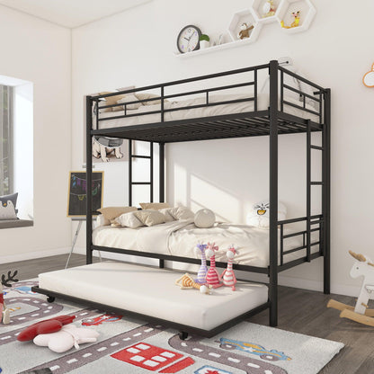 Twin Over Twin Metal Bunk Bed Frame with Trundle（Upgrade reinforcement version） - FurniFindUSA