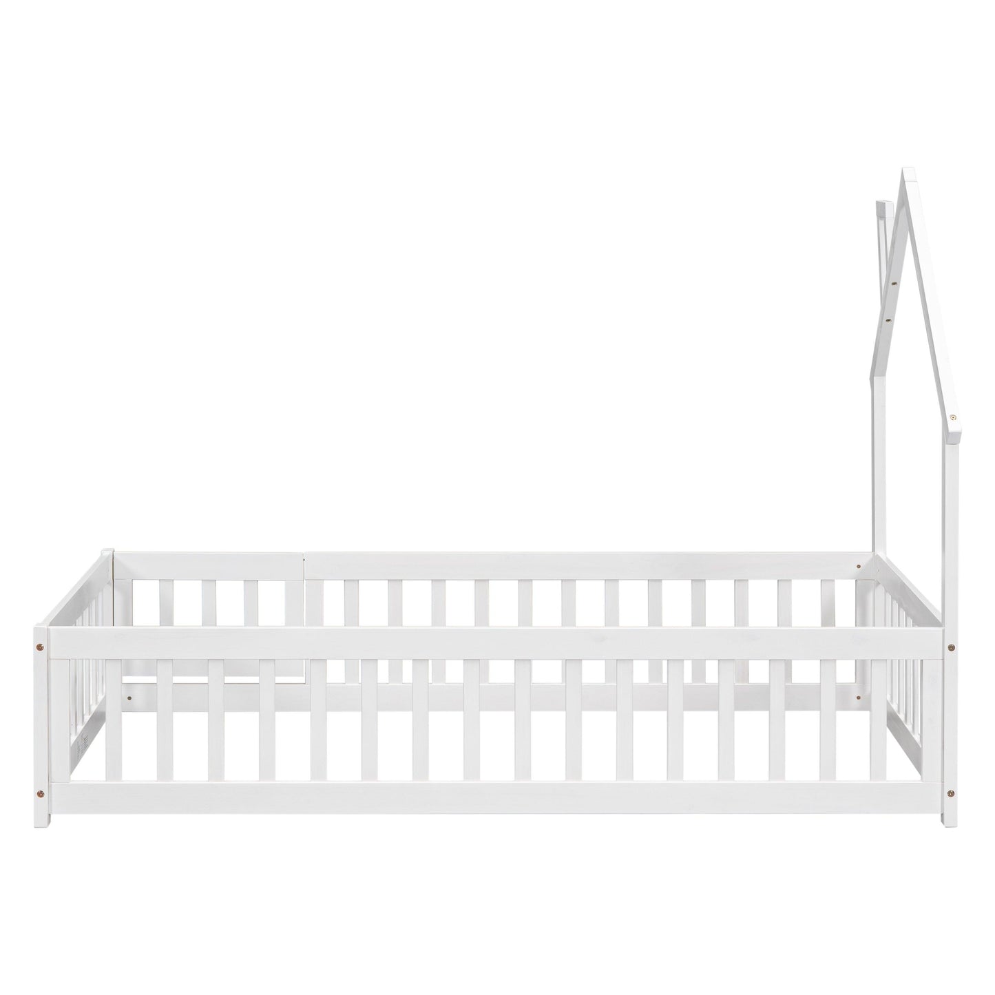 Twin House-Shaped Headboard Floor Bed with Fence White - FurniFindUSA