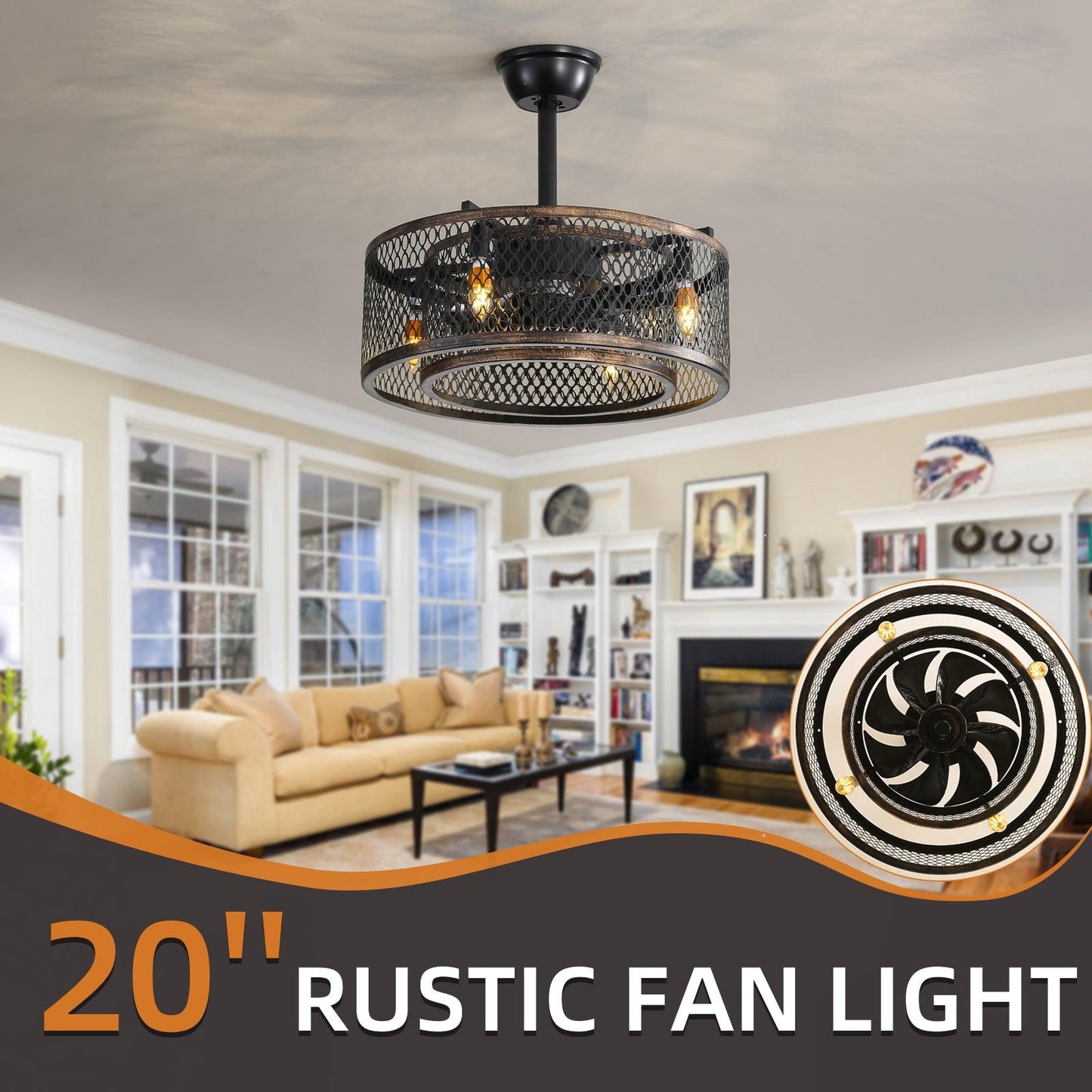 20 inch Caged Ceiling Fan with Lights - FurniFindUSA