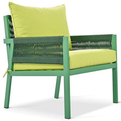 Outdoor Furniture with Tempered Glass Table, Set Deep Seating with Thick Cushion (Fluorescent Yellow & Green) - FurniFindUSA