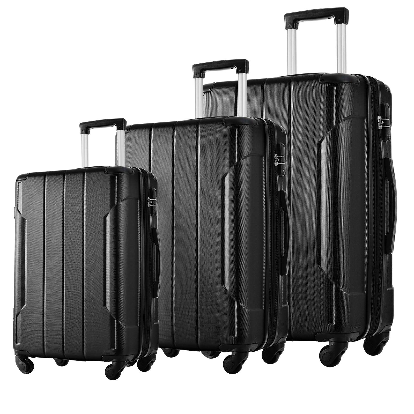 Hardshell Luggage Sets 3 Pcs Spinner Suitcase with TSA Lock Lightweight 20''24''28'' Black + ABS - FurniFindUSA