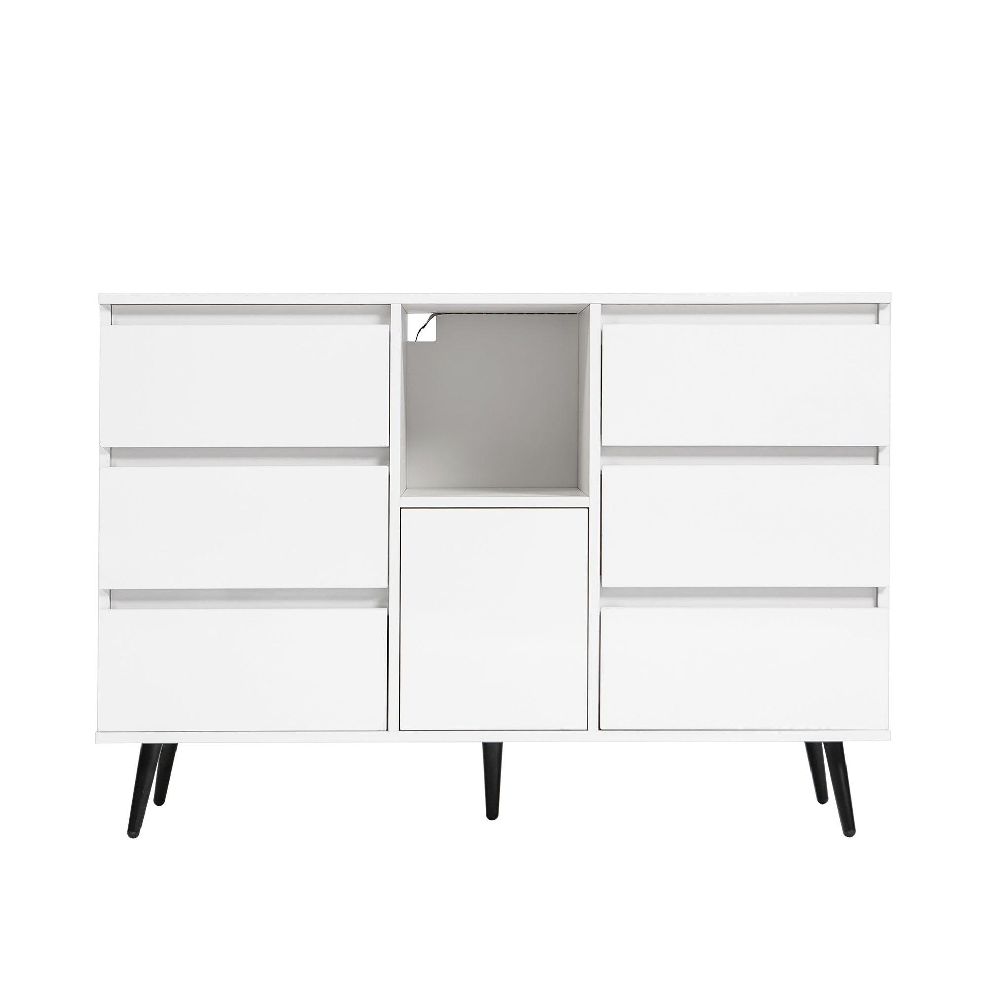Living Room Sideboard Storage Cabinet White High Gloss with LED Light - FurniFindUSA