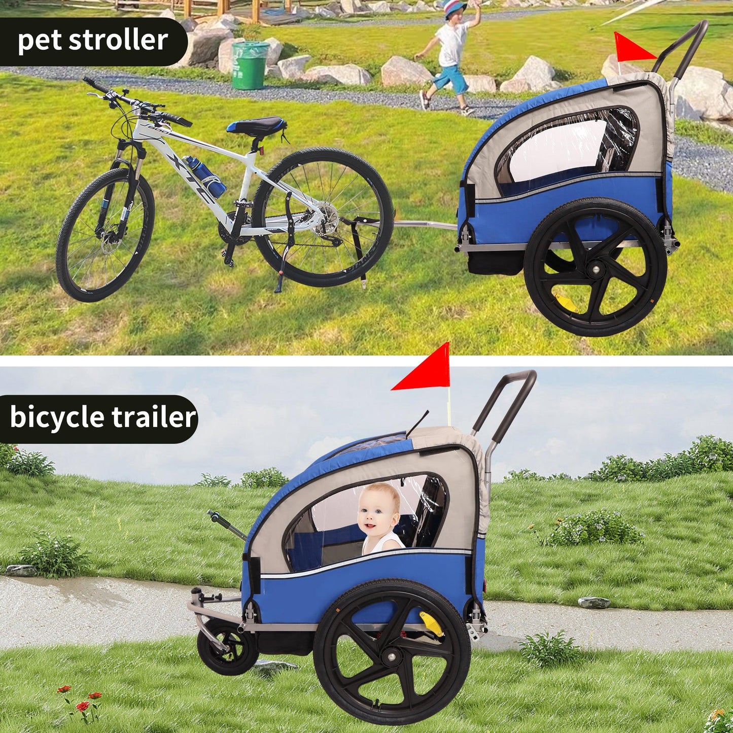 2-in-1 Double 2 Seat Bicycle Bike Trailer Jogger Stroller for Kids Children - FurniFindUSA