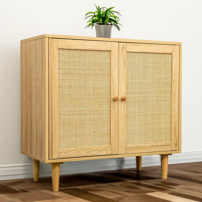 Rattan Storage Cabinet: Accent Cabinet with Doors Buffet Cabinet with Storage for Living Room Hallway Bedroom - FurniFindUSA