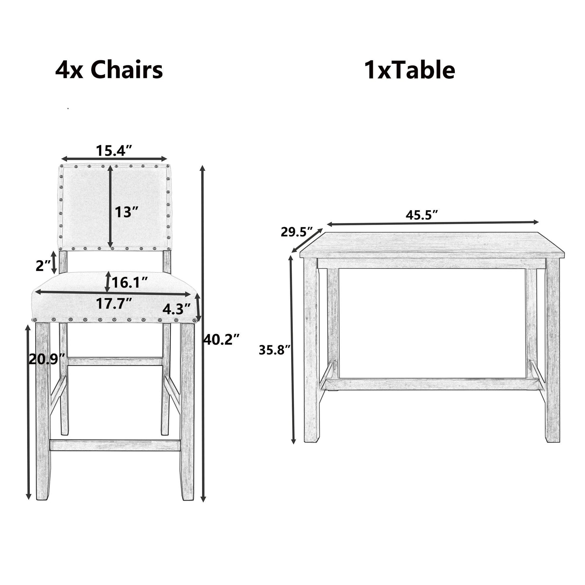 TOPMAX 5 Piece Rustic Wooden Counter Height Dining Table Set with 4 Upholstered Chairs for Small Places Espresso+ Beige - FurniFindUSA