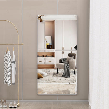 Large bathroom mirror with movable tray wall mounted mirror, vertically and horizontally suspended aluminum frame wall mounted m - FurniFindUSA