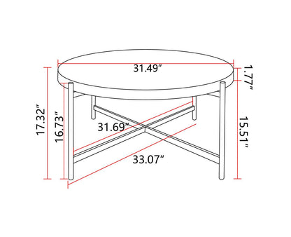 33"Modern Thread Design Round Coffee Table MDF Table Top with Cross Legs Metal Base - FurniFindUSA