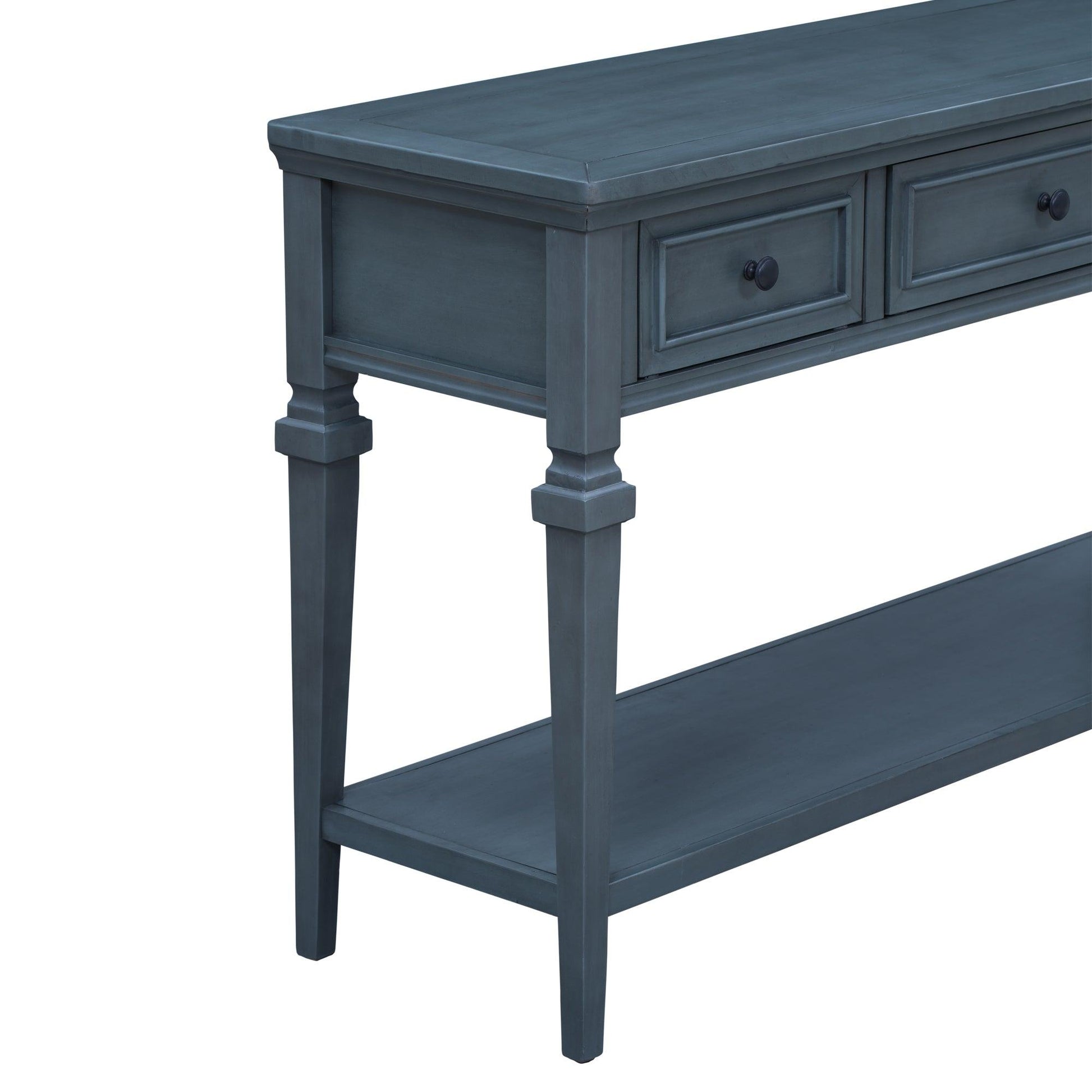 TREXM Classic Retro Style Console Table with Three Top Drawers and Open Style Bottom Shelf (Navy) - FurniFindUSA