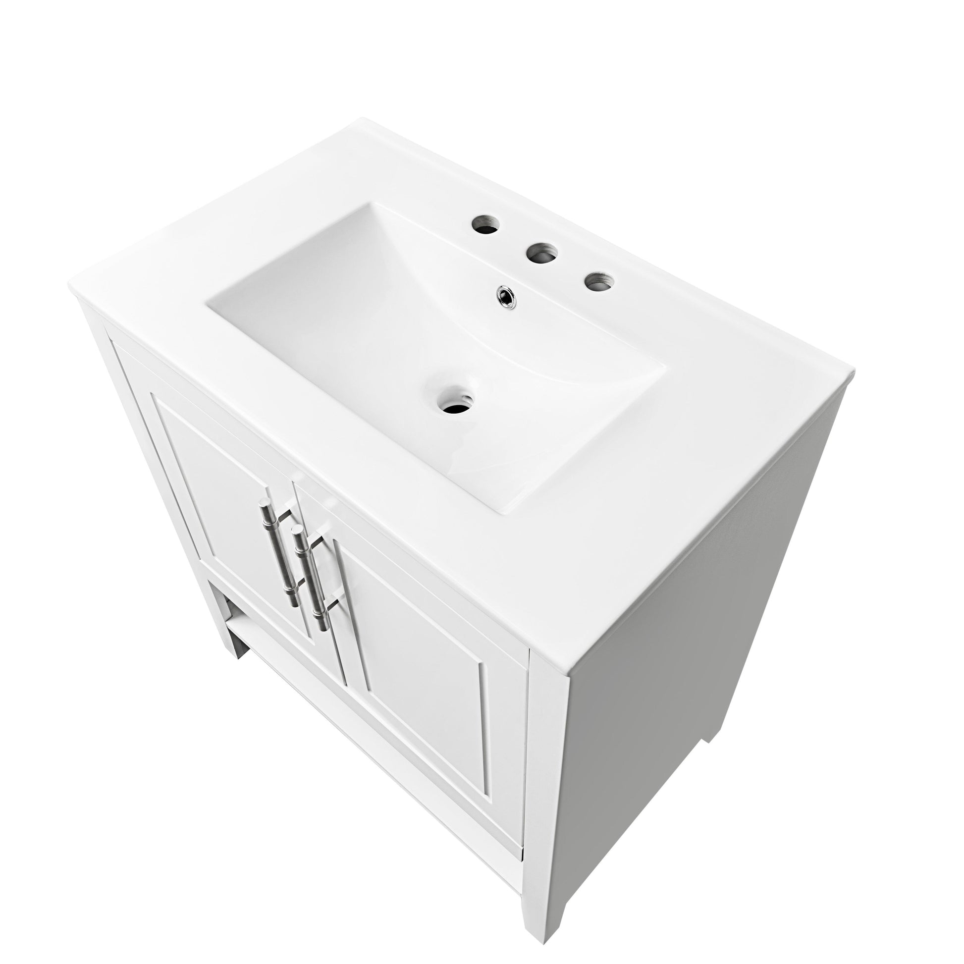 30" Bathroom Vanity with Sink Multi-functional Bathroom Cabinet with Doors and Drawers Solid Frame and MDF Board, White - FurniFindUSA