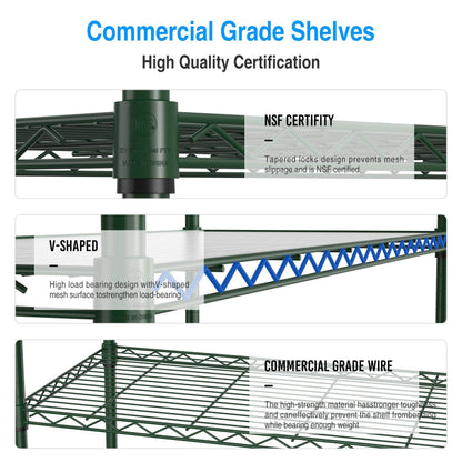 7 Tier Wire Shelving Unit 2450 LBS NSF Height Adjustable Metal Garage Storage Shelves with Wheels Green - FurniFindUSA