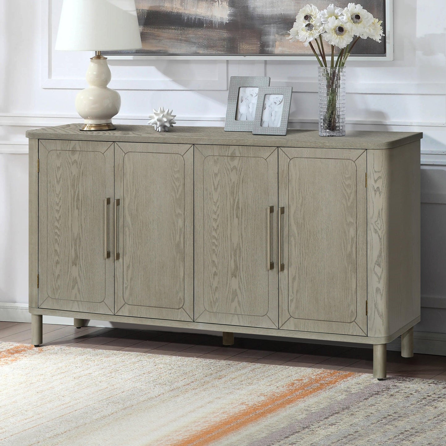 Four Door Storage Cabinet With Curved Countertop - FurniFindUSA