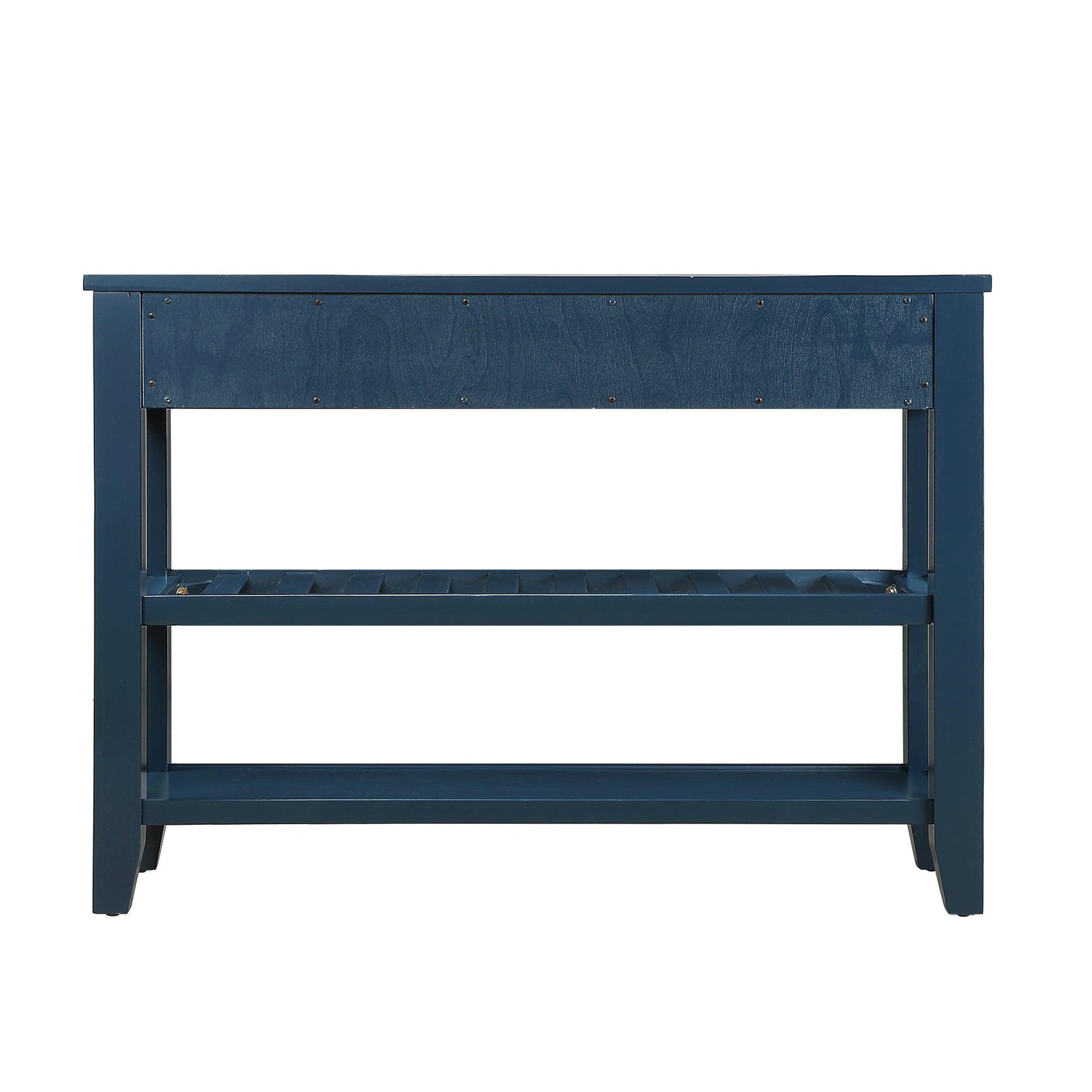 Console Sofa Table with 2 Storage Drawers and 2 Tiers Shelves Mid-Century Style 42'' Solid Wood Buffet Sideboard Navy Blue - FurniFindUSA