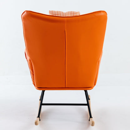 35.5 inch Rocking Chair Soft Houndstooth Fabric Leather Fabric Rocking Chair (orange) - FurniFindUSA