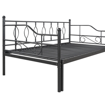 Twin Size Metal Daybed with Trundle Daybed with Slat Black - FurniFindUSA