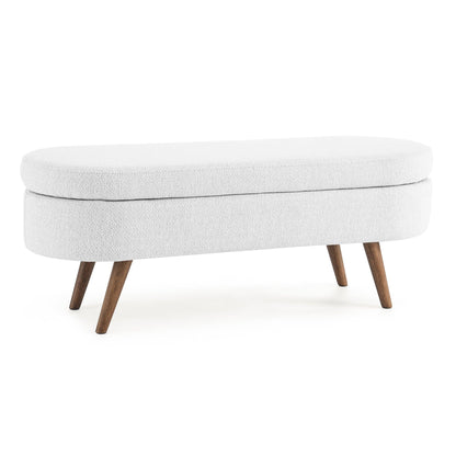 Ottoman Oval Storage Bench Rubber Wood Legs White(43.5"x16"x16") - FurniFindUSA