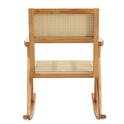 Solid wood+imitation rattan rocking chair allows you to relax quietly indoors and outdoors enhancing your sense of relaxation - FurniFindUSA