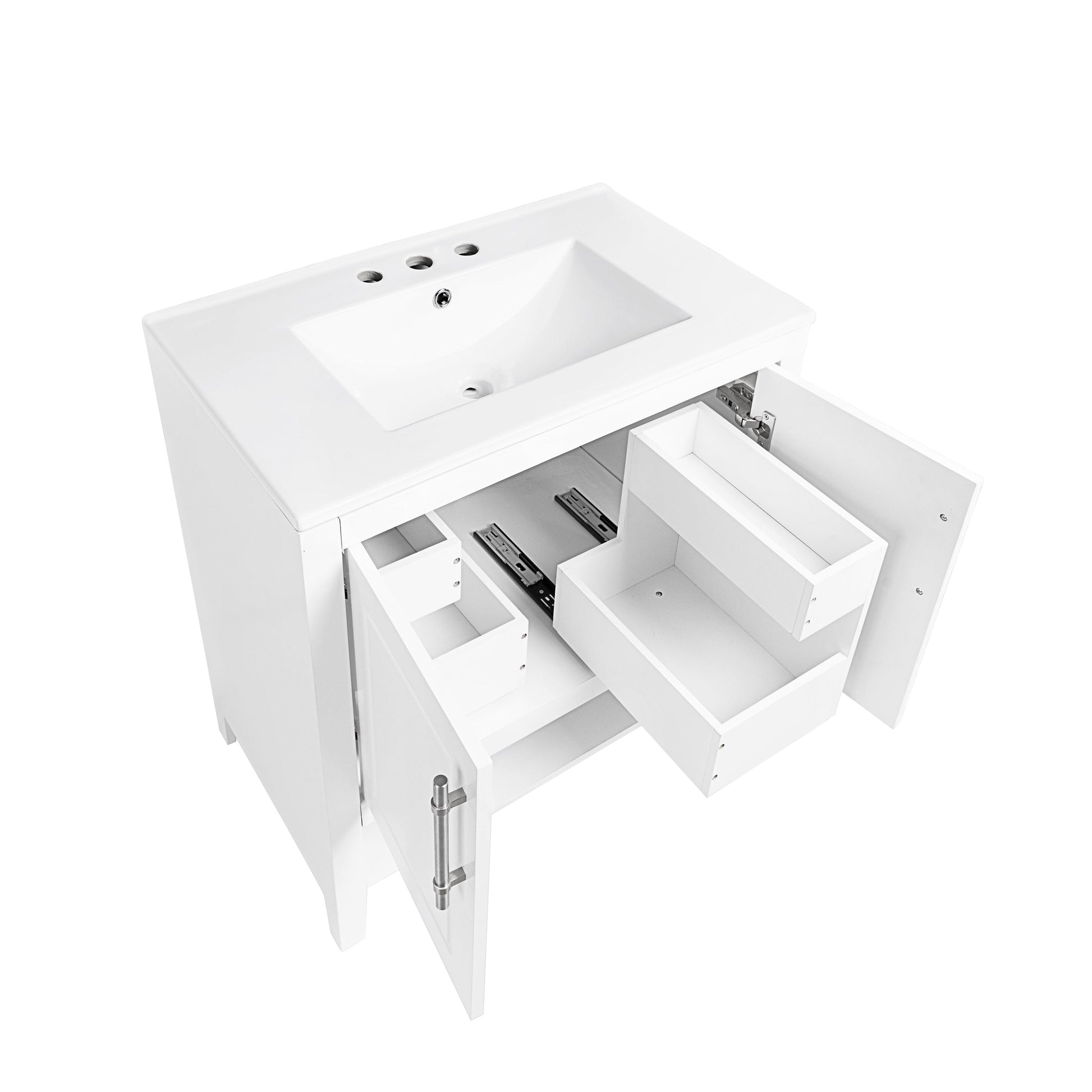 30" Bathroom Vanity with Sink Multi-functional Bathroom Cabinet with Doors and Drawers Solid Frame and MDF Board, White - FurniFindUSA